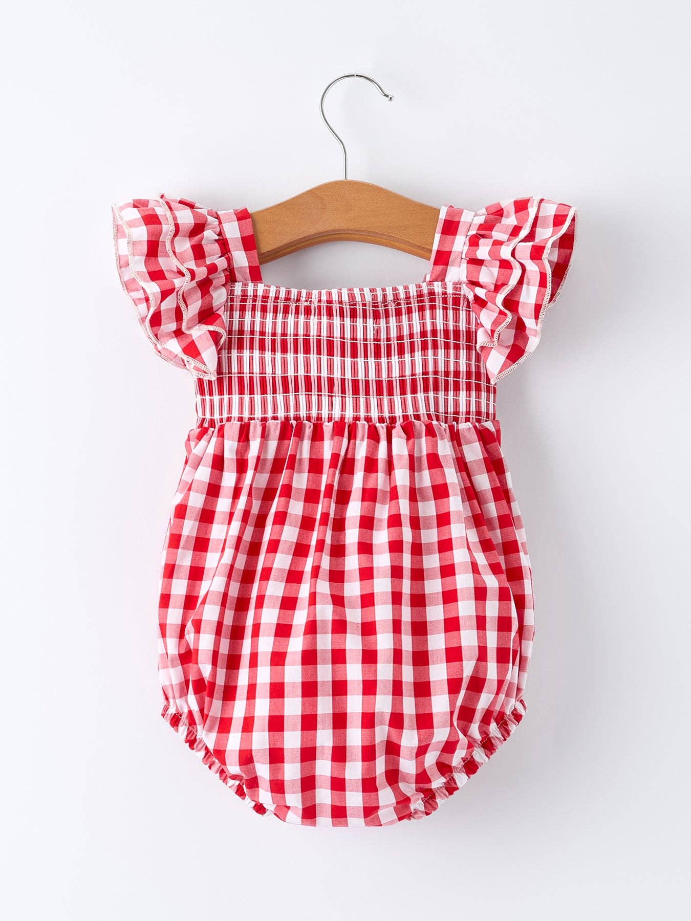 Summer Plaid Smocked Ruffle Girl Romper