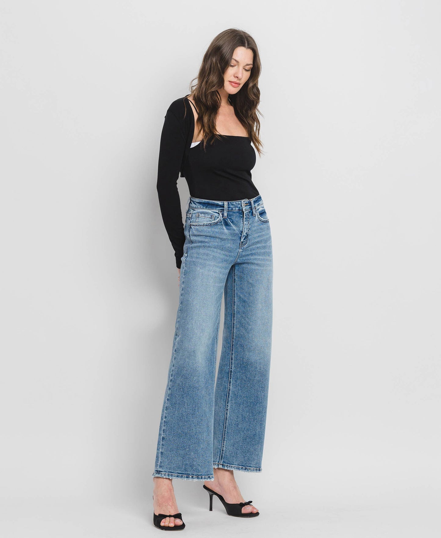 High Rise Full Length Wide Leg Jeans F5610