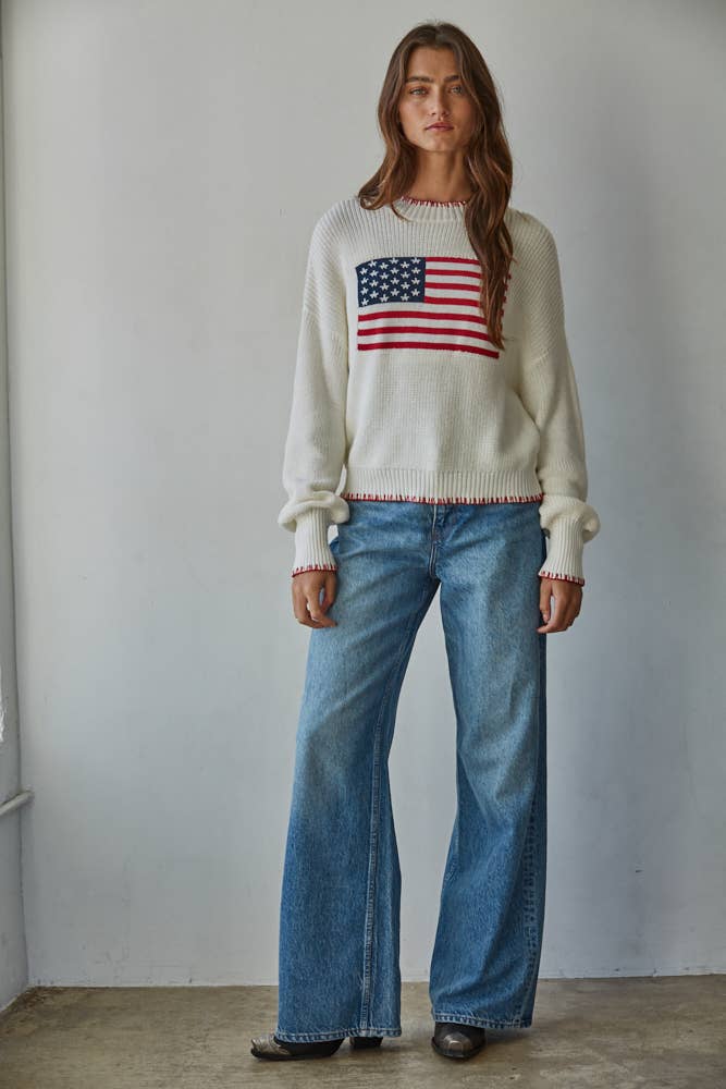 By Together | American Flag Knit Sweater Pullover