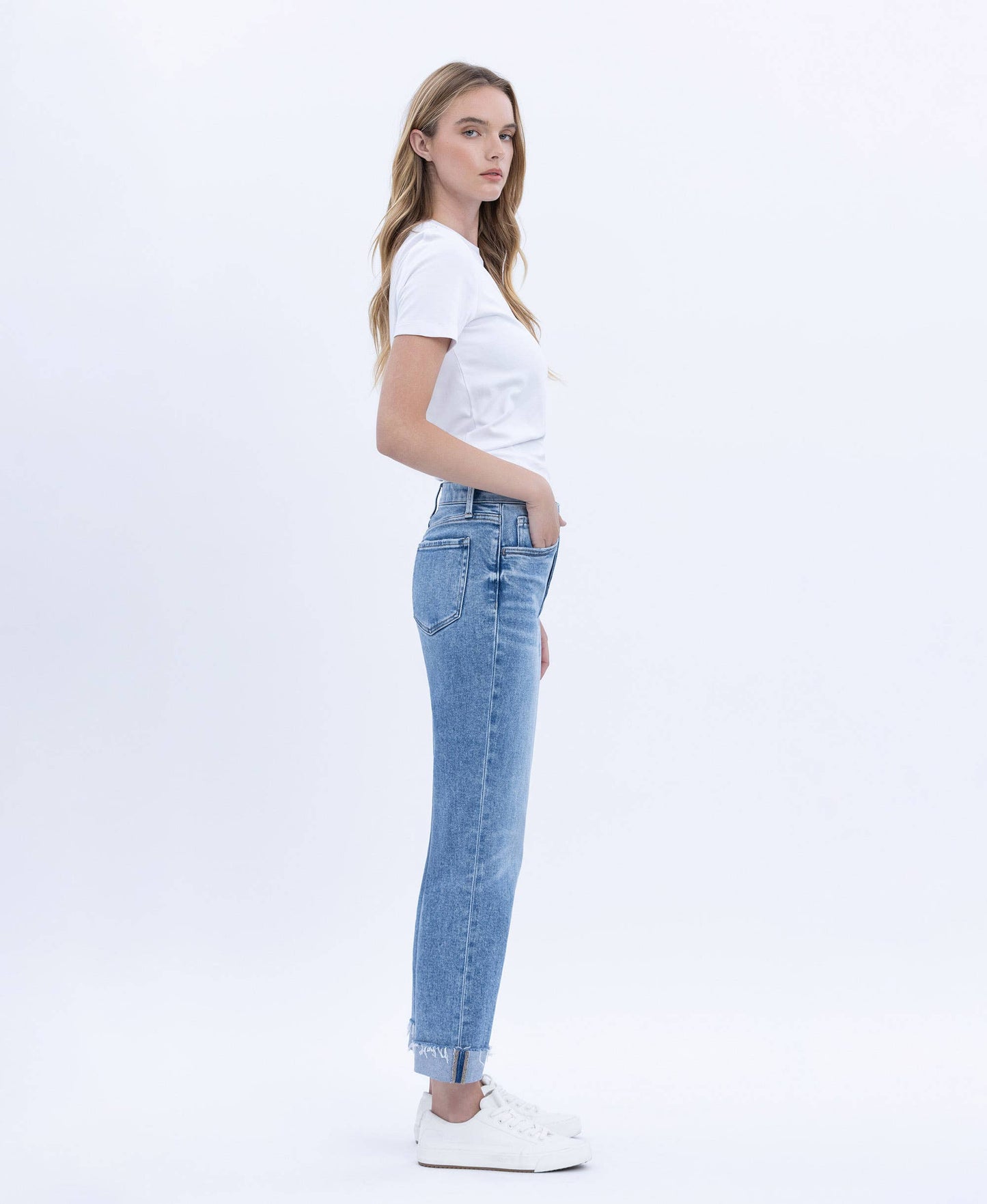 Flying Monkey High Rise Cuffed Crop Straight Jeans (F5691)