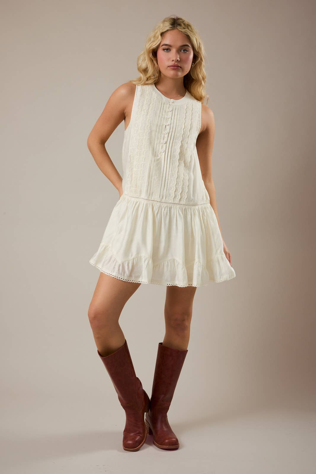 LE LIS |  Front Pintuck and Lace Detailed Dress