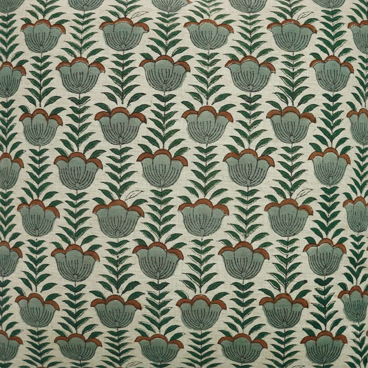 Decorative Block Print Linen Blend Pillow - Lotus