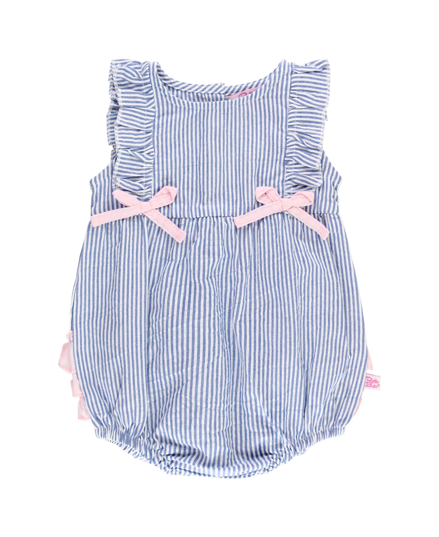 Blue Seersucker Classic Ruffle Bubble Romper