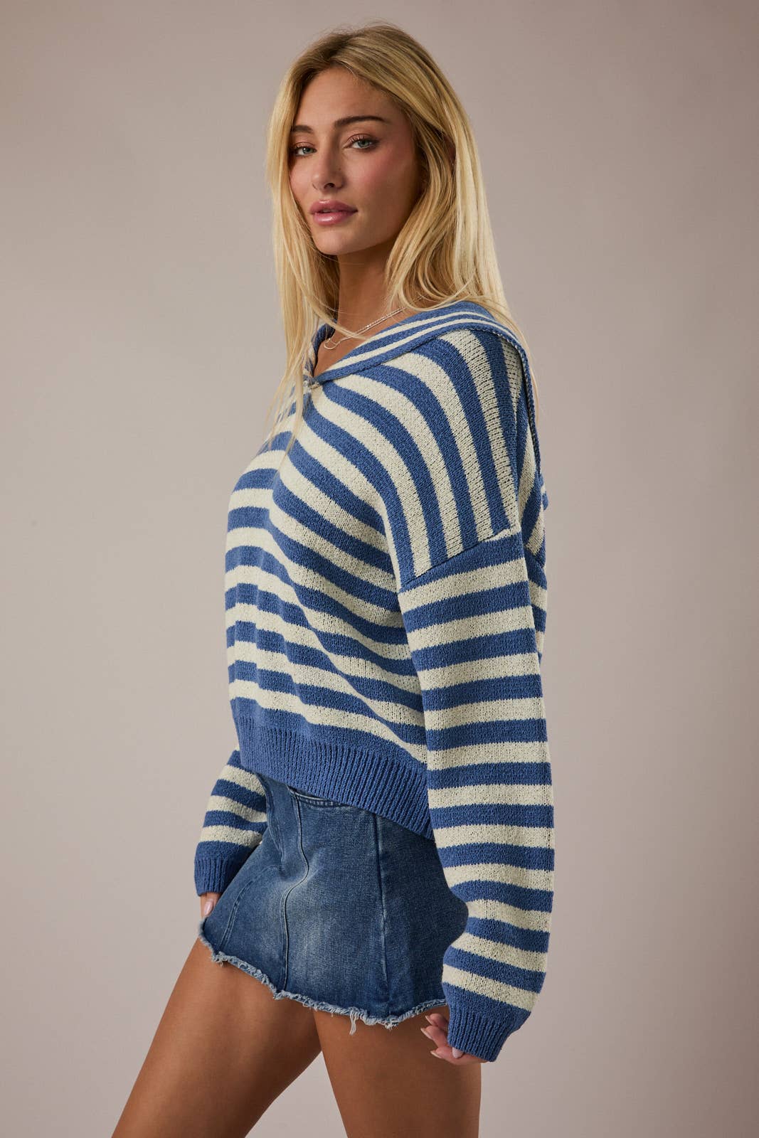 LE LIS Sailor Collar Stripe Sweater Top