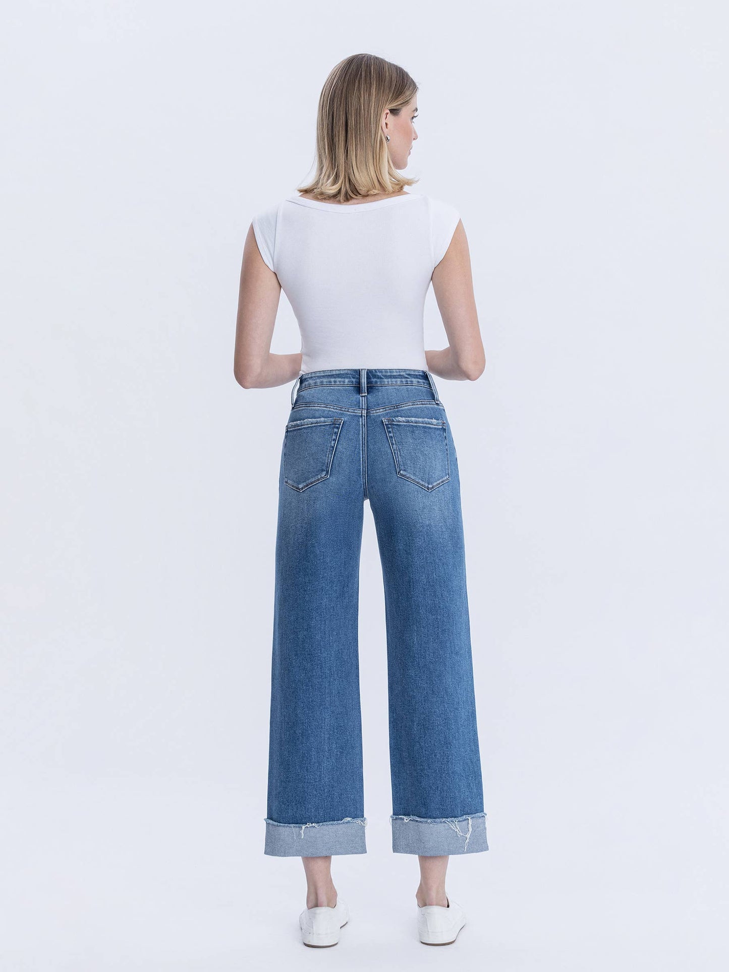 Flying Monkey High Rise Raw Cuffed Hem Slim Wide Jeans (F6204)
