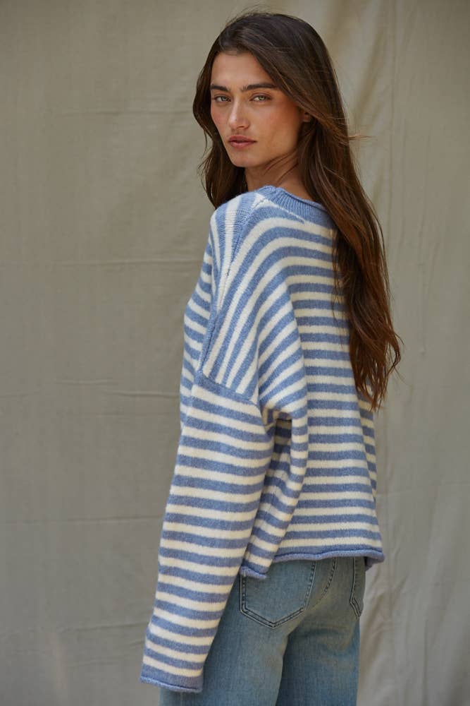 Knit Sweater Striped Button-down Cardigan Top