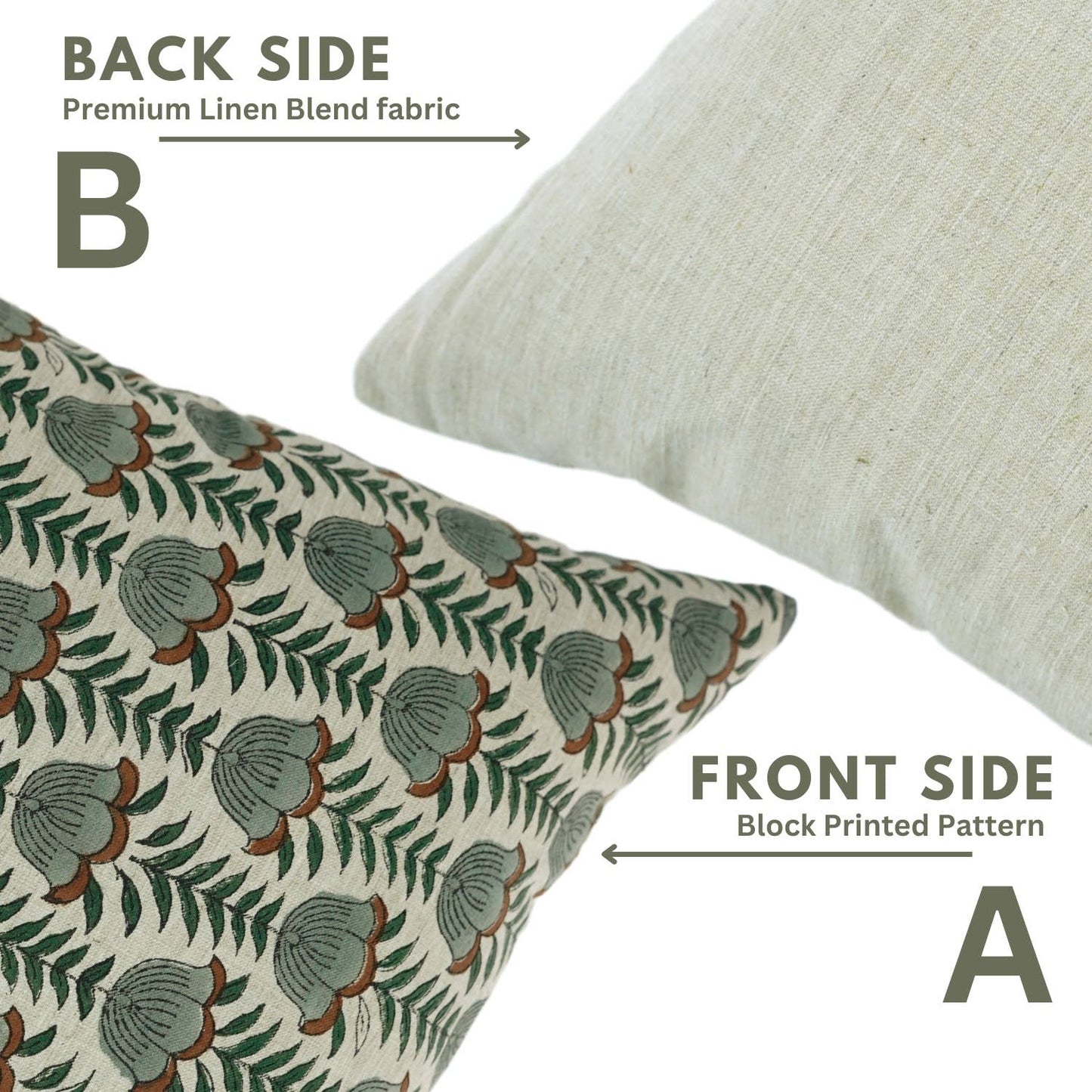 Decorative Block Print Linen Blend Pillow - Lotus