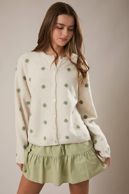 LE LIS | Long Sleeve Crew Neck Polka Dot Sweater Cardigan