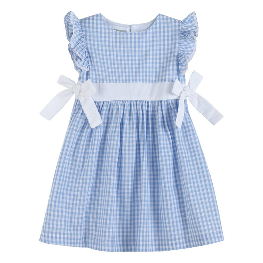 Light Blue Gingham Ruffle Bow Dress