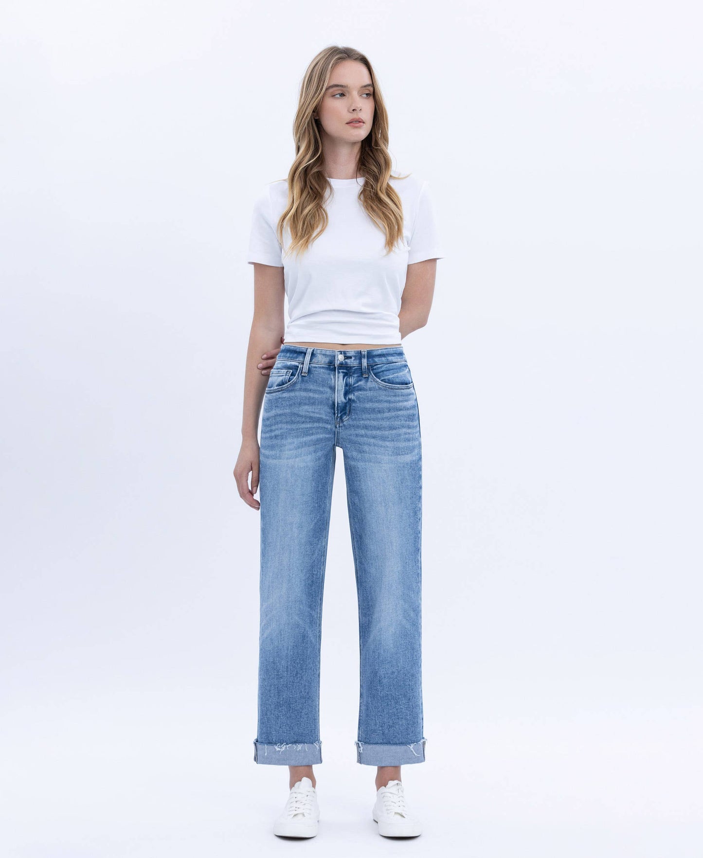 Flying Monkey High Rise Cuffed Crop Straight Jeans (F5691)