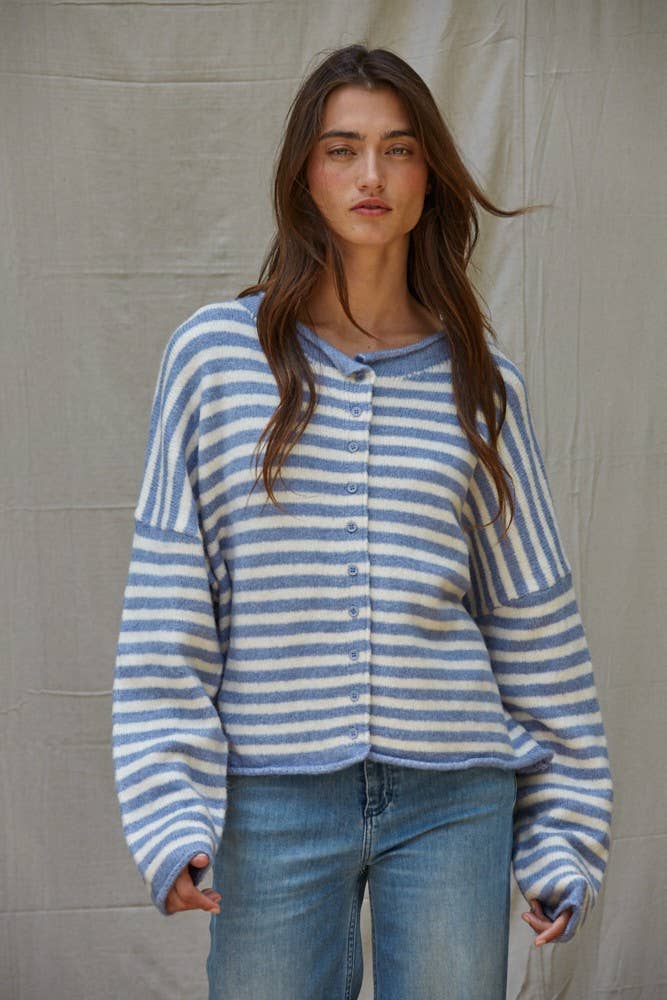 Knit Sweater Striped Button-down Cardigan Top