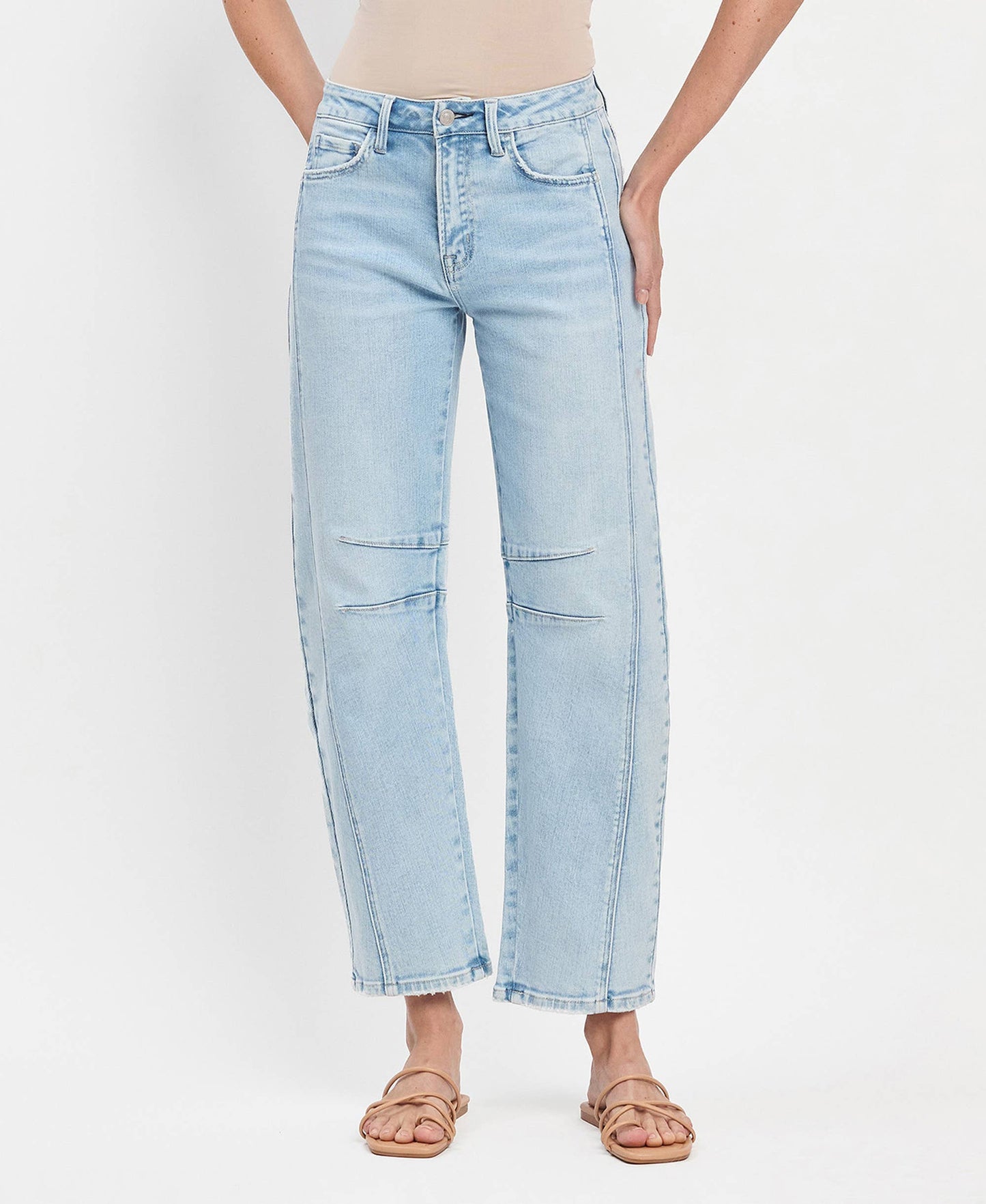High Rise Light Wash Barrel Leg Jeans F5768LT