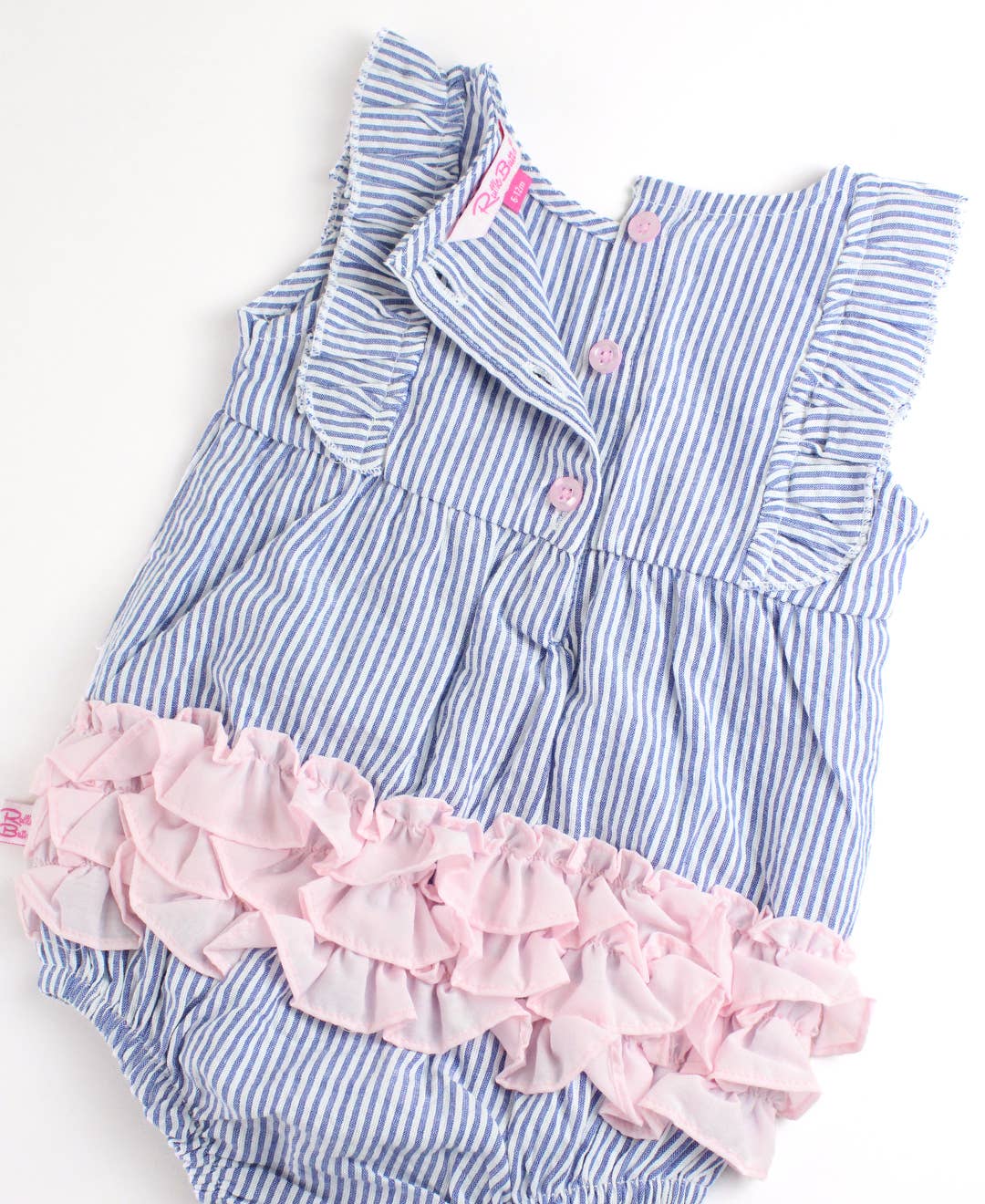 Blue Seersucker Classic Ruffle Bubble Romper