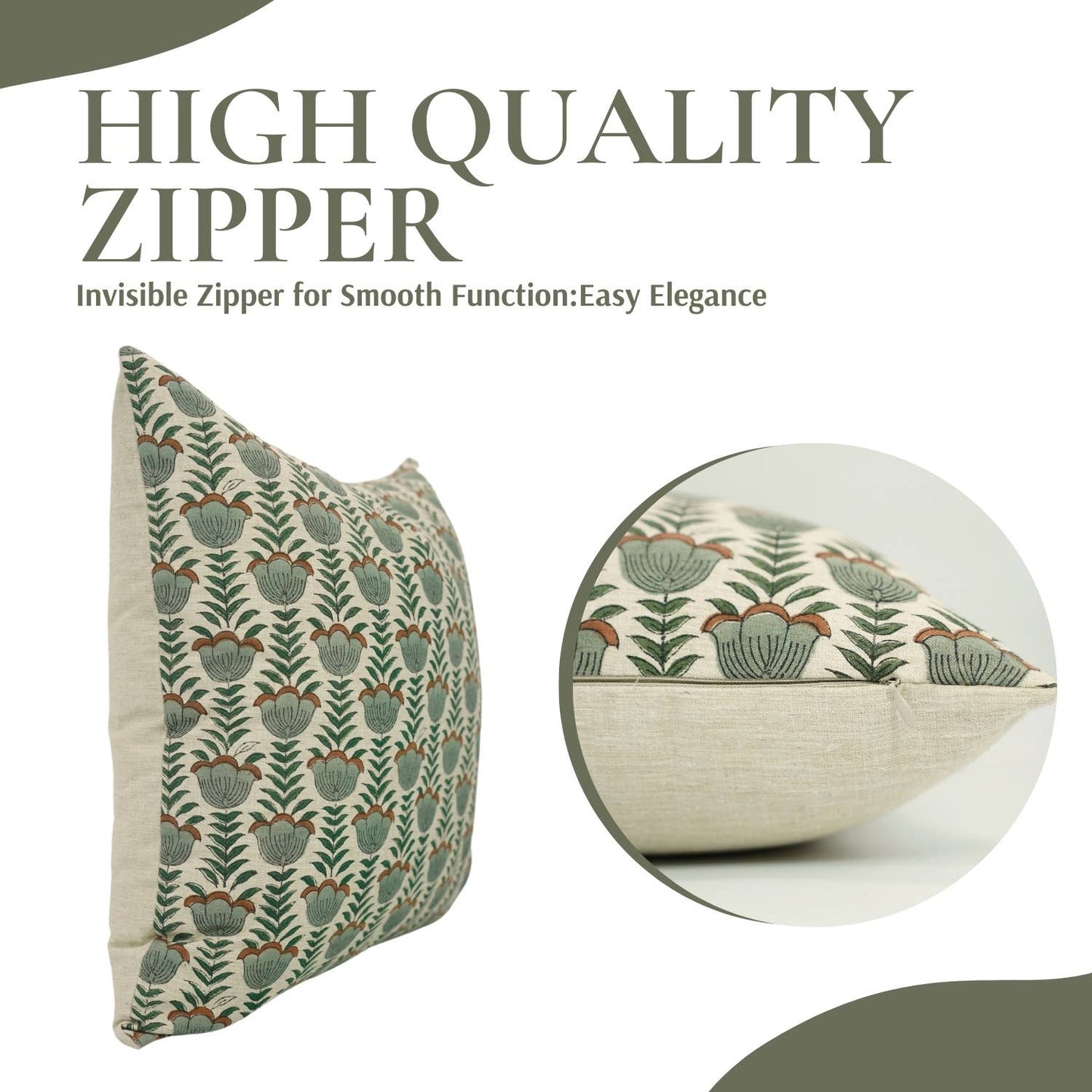 Decorative Block Print Linen Blend Pillow - Lotus