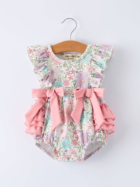 Pink Floral Sleeveless Baby Girls Romper