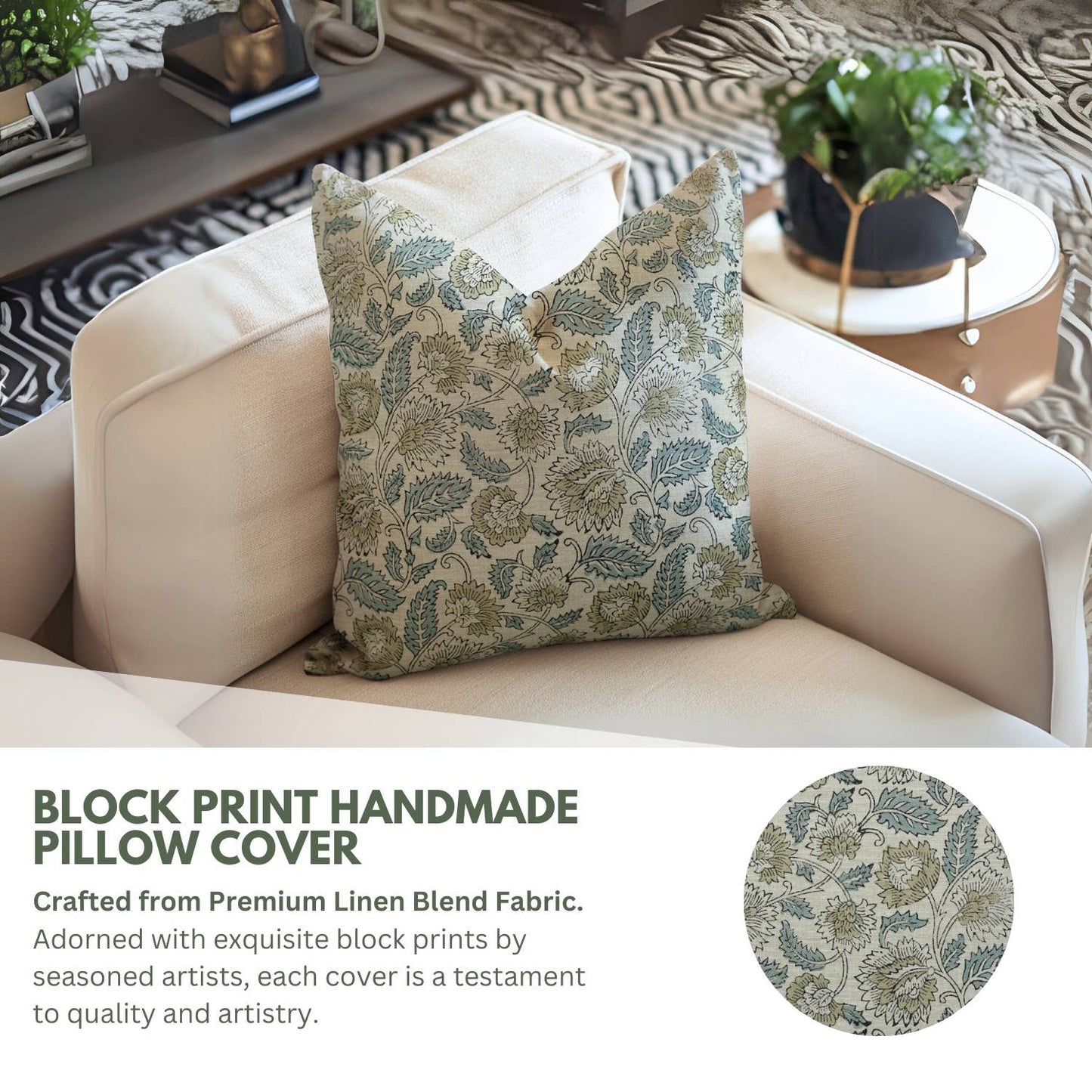 Fabdivine Boho Decor Block Linen Blend Pillow - Mandakini