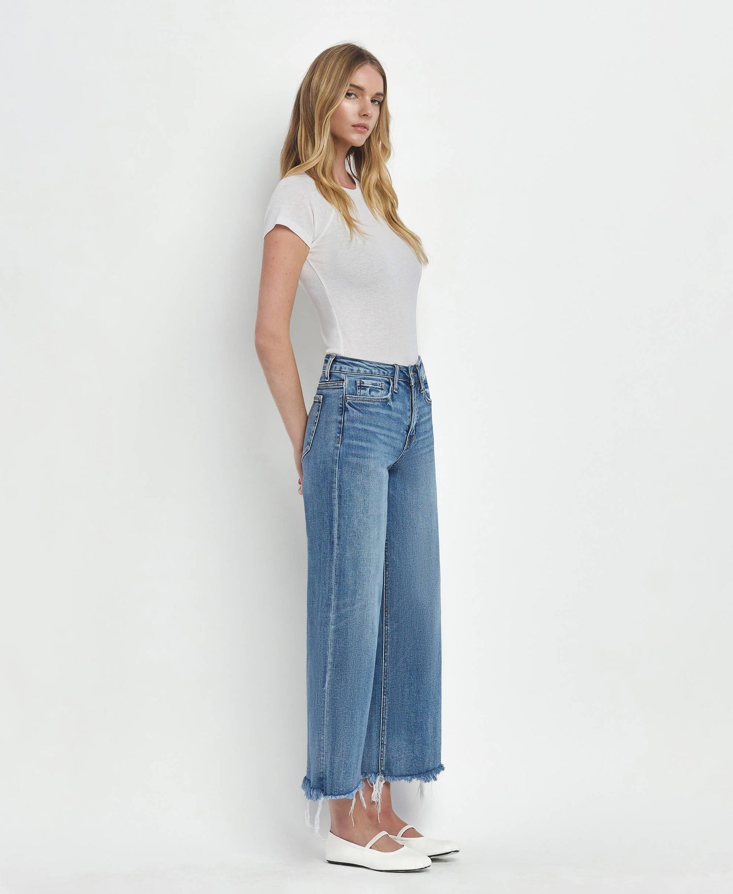 Flying Monkey High Rise Medium Wash Crop Wide Leg Jeans (F5204)