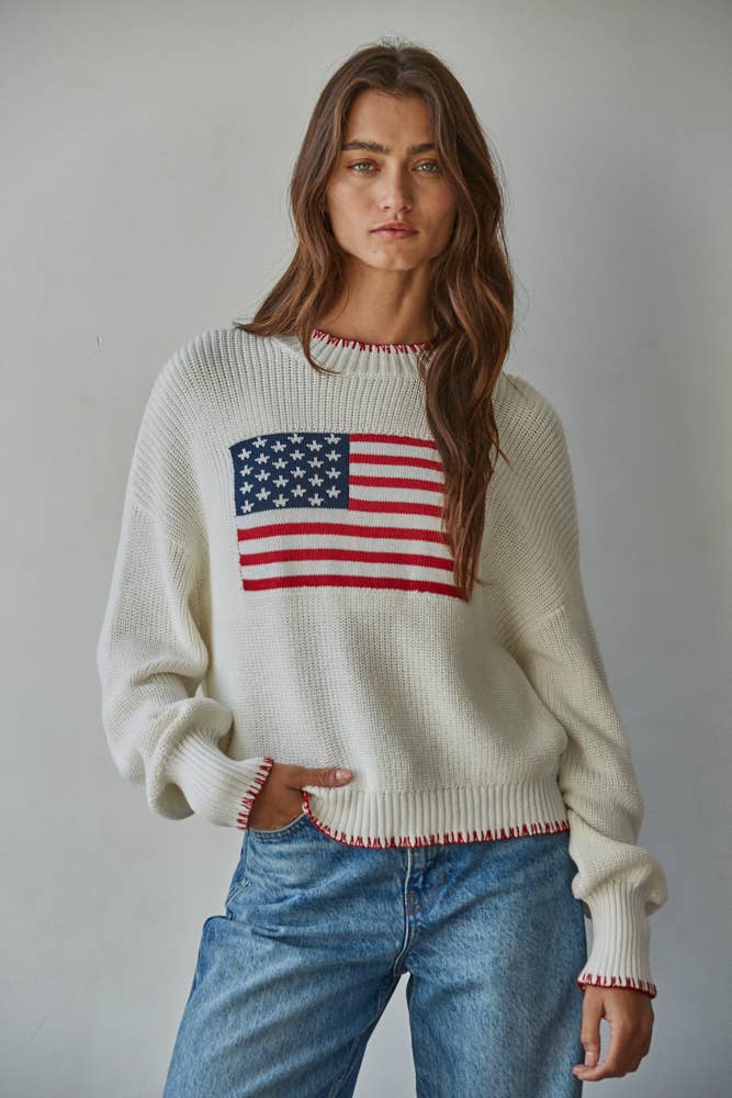 By Together | American Flag Knit Sweater Pullover