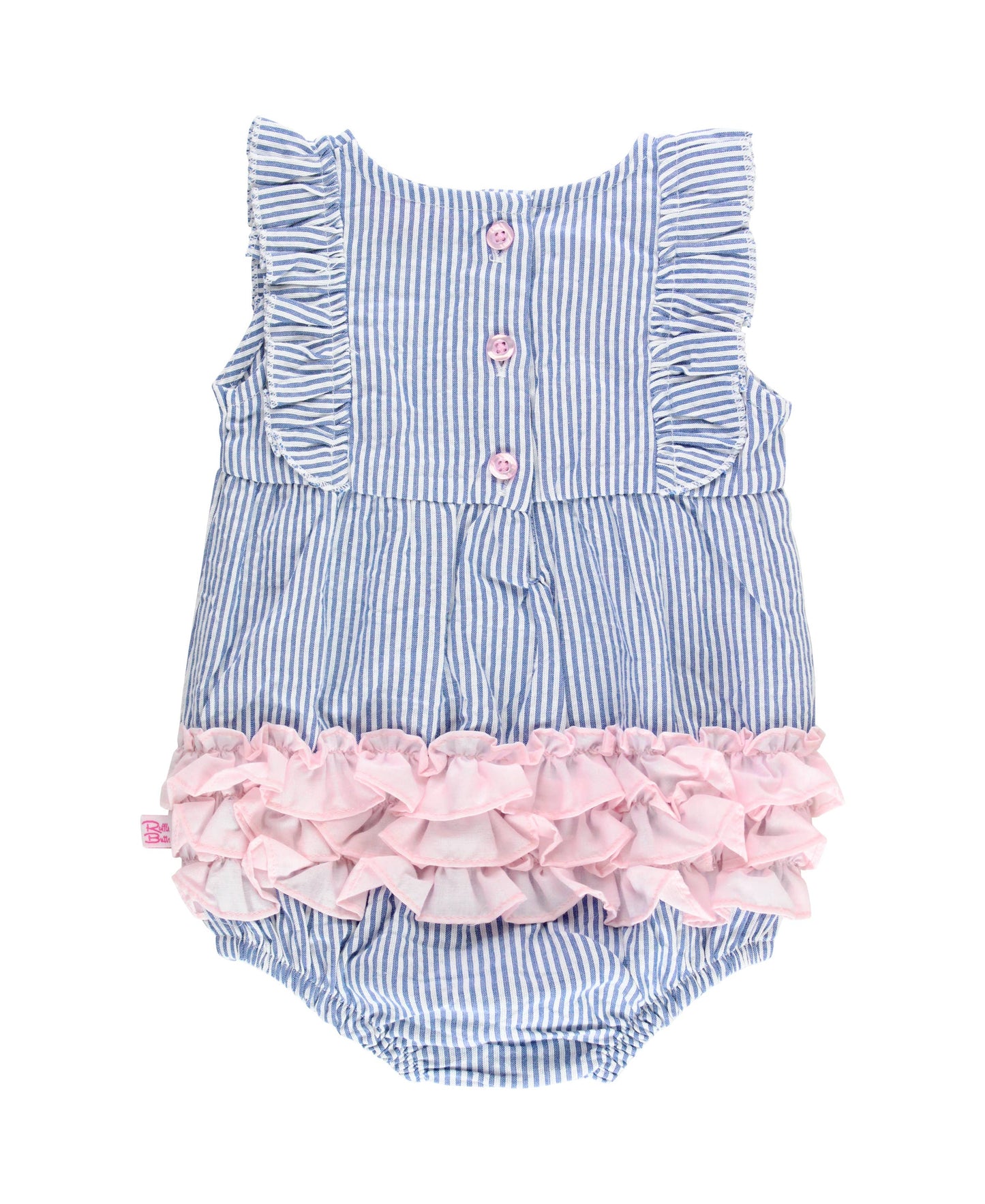 Blue Seersucker Classic Ruffle Bubble Romper