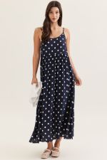 entro | Layered Polka Dot Midi Dress Set Navy and White