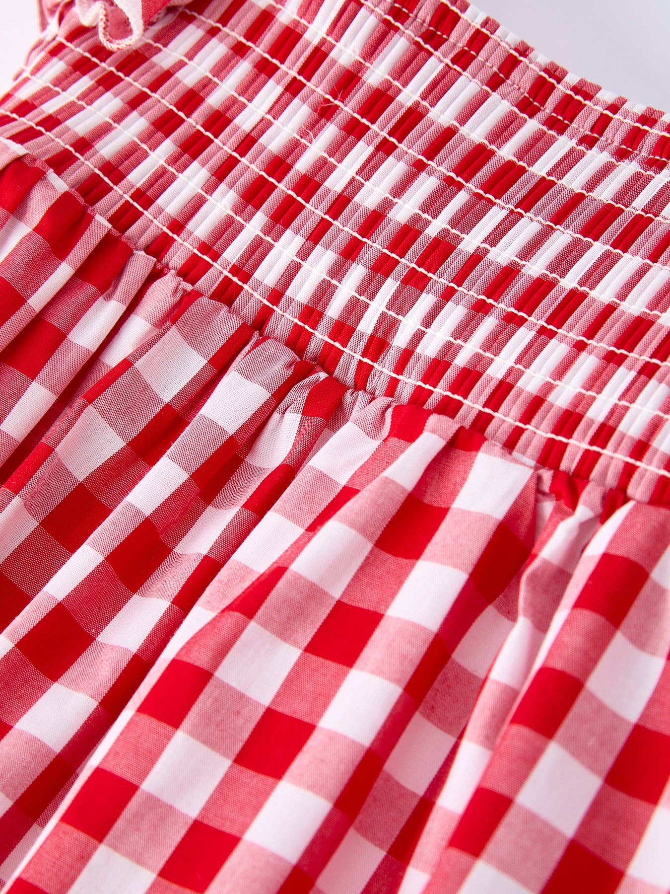 Summer Plaid Smocked Ruffle Girl Romper