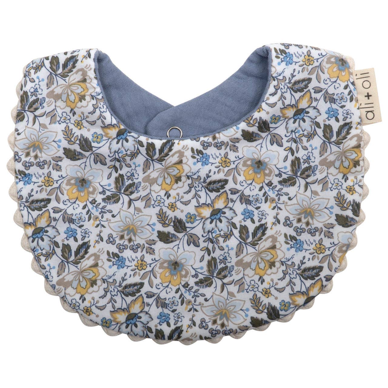 ali+oli | Reversible Muslin Cotton Baby Bib – Double Sided (Blue / Floral)