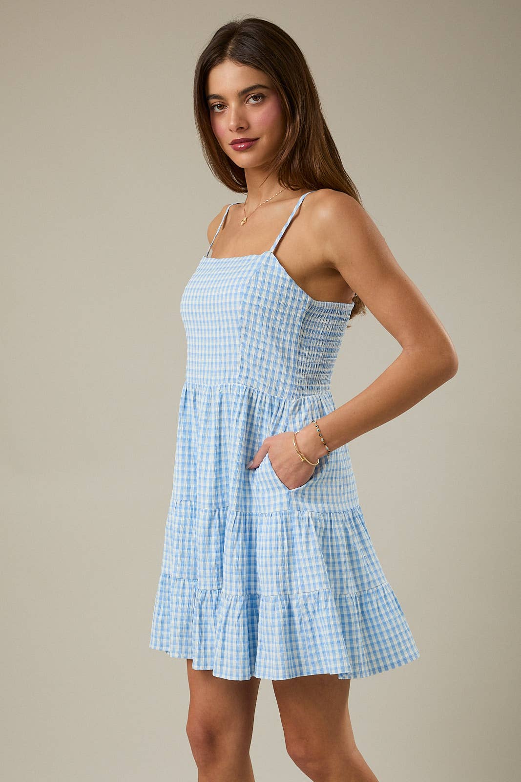 Sunday Edition |  Square Neck Shoulder Strap Tiered Mini Dress