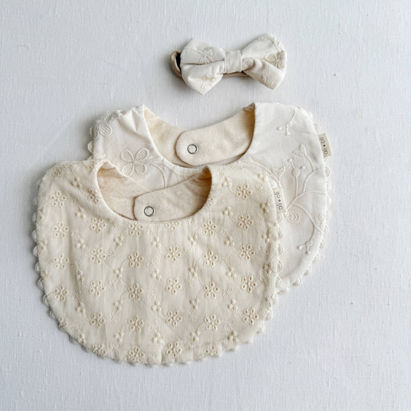 ali+oli | Cotton Baby Bib – Double-Sided (Eyelet Flowers)