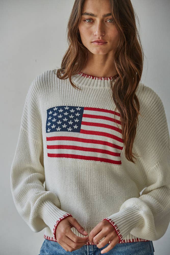 By Together | American Flag Knit Sweater Pullover