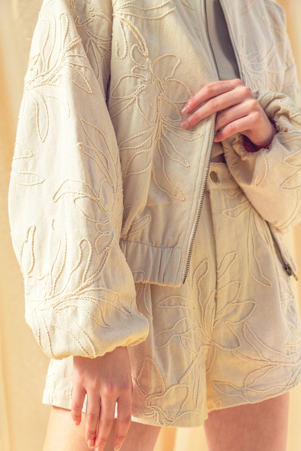 Miou Muse | Floral Jacquard Zip Up Jacket