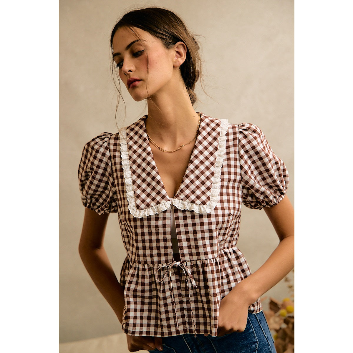 So Me | Gingham Peter Pan Collar Top