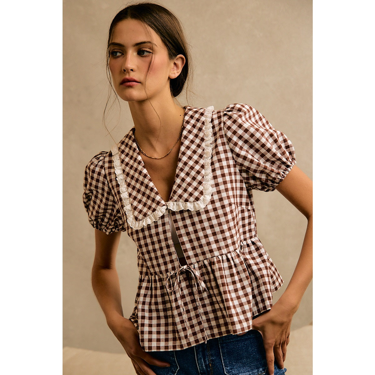 So Me | Gingham Peter Pan Collar Top