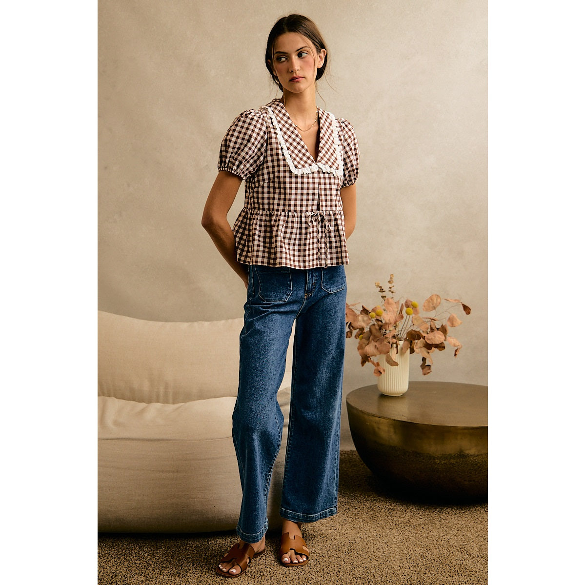 So Me | Gingham Peter Pan Collar Top