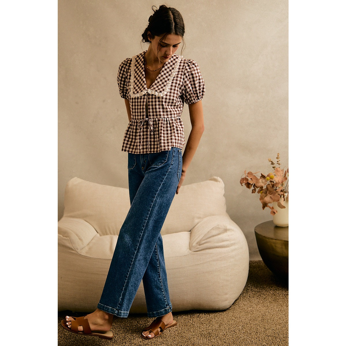 So Me | Gingham Peter Pan Collar Top
