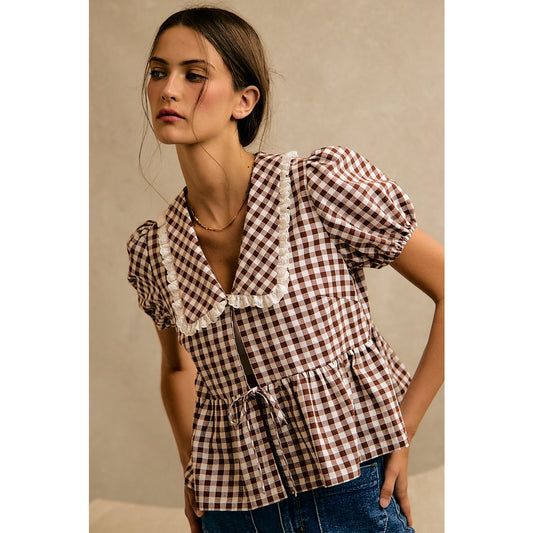 So Me | Gingham Peter Pan Collar Top